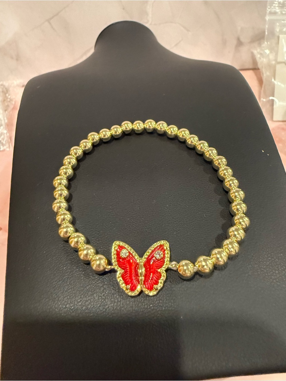 Kendra Scott | Gold Plated Beaded Stretch Bracelet with Red Butterfly